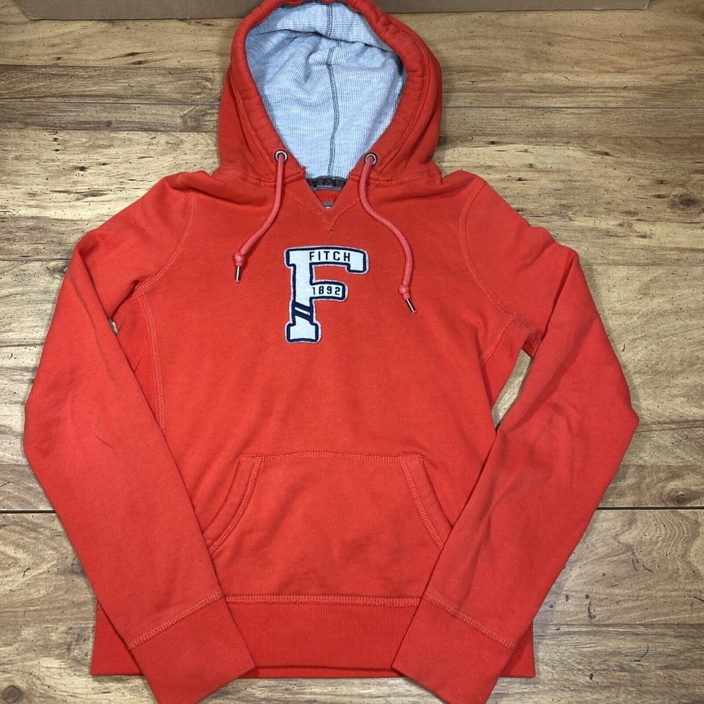 Abercrombie & Fitch Letterman "F" Sewn Patch Hoodie Sweatshirt Womens Medium Red